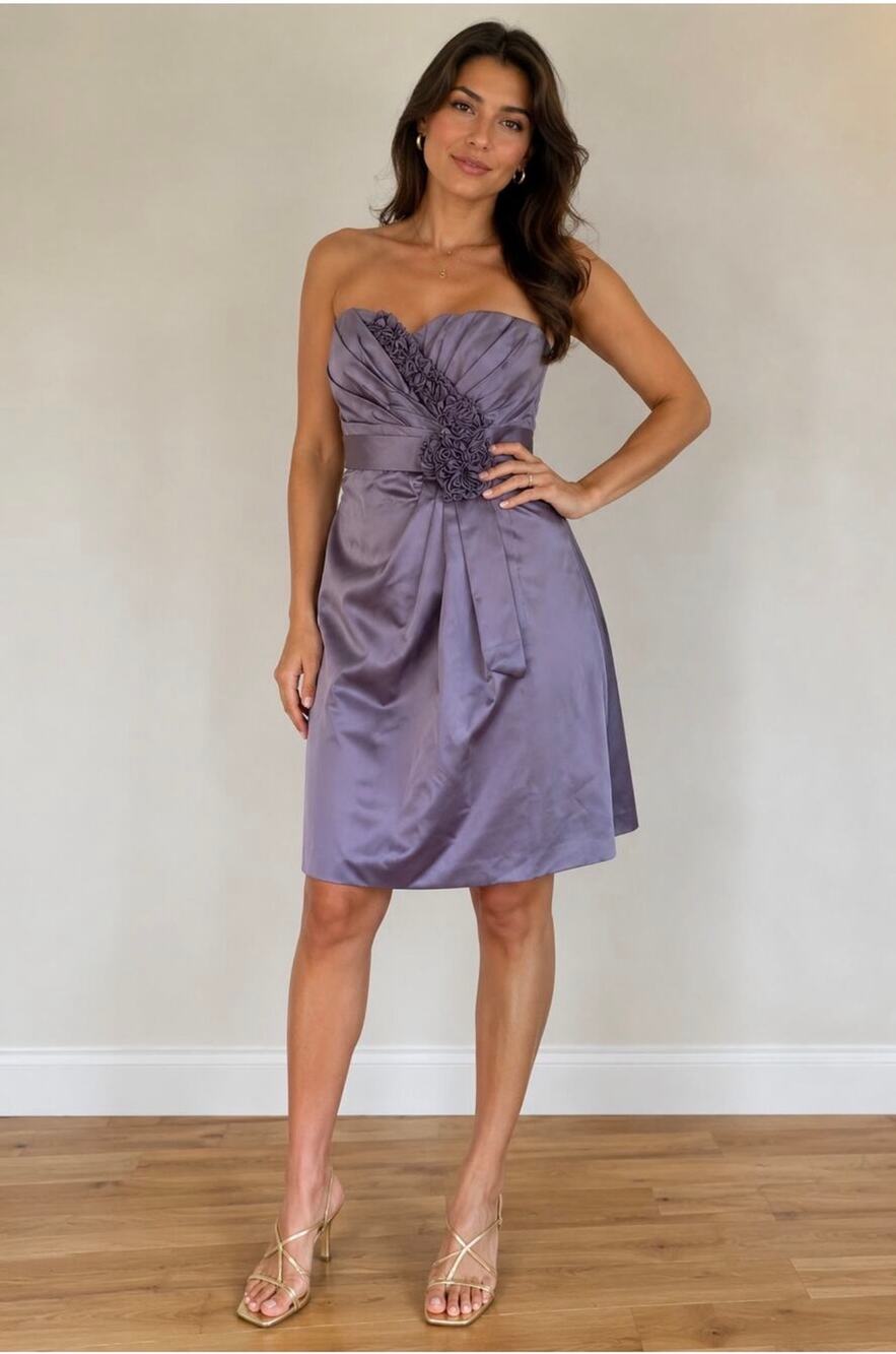 Vineyard Collection Lavender Strapless Satin Rosette Cocktail Dress Size 4